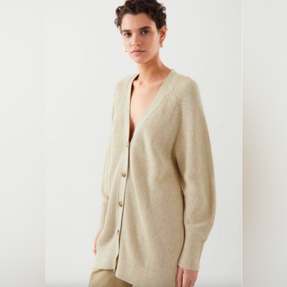 NWOT COS Longlined V-Neck Cardigan in Cream Size S